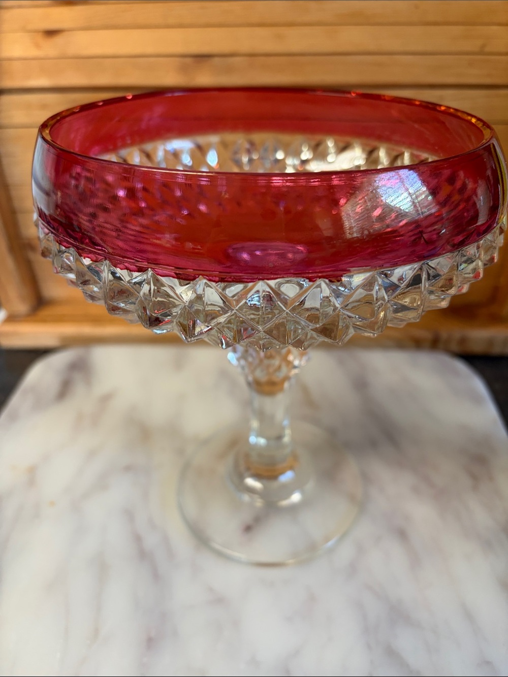 Ruby Rim Pressed Glass Compote
